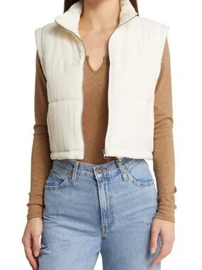 Thread & Supply Cream Quilted Cropped Puffer Vest